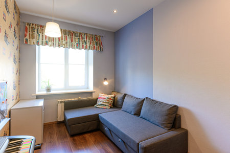 Russia, Moscow- September 10, 2019: interior room apartment modern bright cozy atmosphere. general...