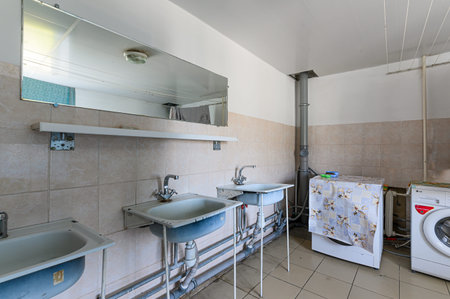 Russia, Moscow- September 10, 2019: interior room apartment public place bathroom, sink