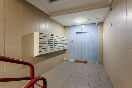 Russia, Moscow- October 10, 2019: interior room apartment modern public place, staircaseのeditorial素材