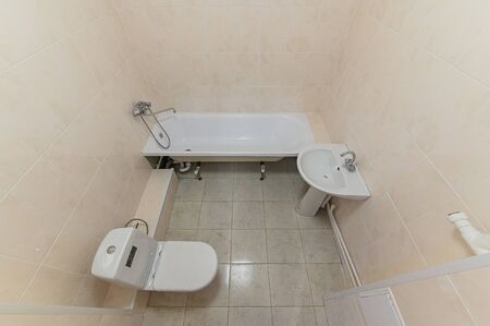 Russia, Moscow- October 10, 2019: interior room apartment modern bright cozy atmosphere. general cleaning, home decoration, bathroom, sink, decoration elements, toiletのeditorial素材