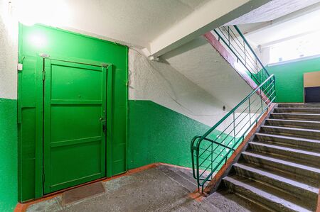 Russia, Moscow- October 17, 2019: interior room apartment modern bright cozy atmosphere. general cleaning, home decoration, preparation of house for sale. public place, porch. doors, walls, corridorsのeditorial素材