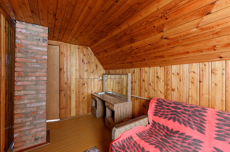 Russia, Moscow- October 17, 2019: interior room apartment wooden country house