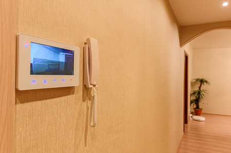 Russia, Moscow- November 15, 2019: interior room apartment video intercom on the wall
