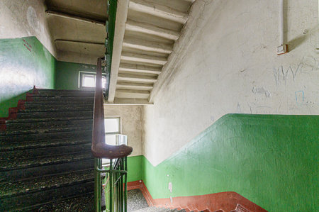 Russia, Moscow- December 05, 2019: interior room apartment public place, house entrance. doors, walls, corridors staircaseのeditorial素材