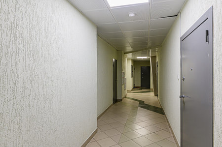 Russia, Moscow- January 25, 2020: interior public place, house entrance. doors, walls, corridors...