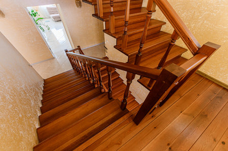 Russia, Moscow- January 25, 2020: interior room apartment modern bright cozy atmosphere. general cleaning, home decoration, preparation of house for sale. stairs, stepsのeditorial素材