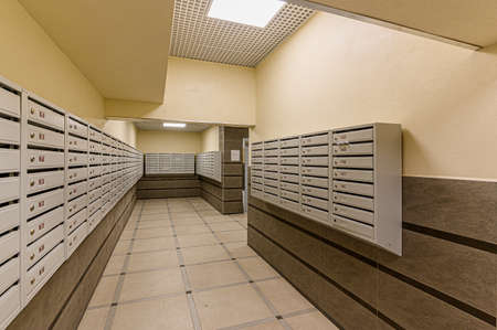 Russia, Moscow- January 27, 2020: interior room public place, house entrance. doors, walls, corridors staircaseのeditorial素材