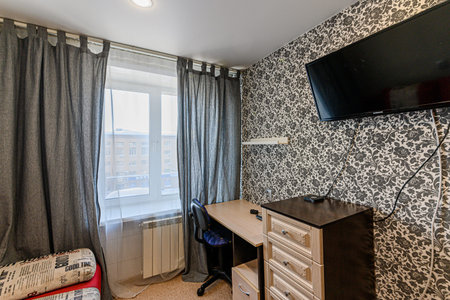 Russia, Moscow- January 25, 2020: interior room apartment modern bright cozy atmosphere. general cleaning, home decoration, preparation of house for saleのeditorial素材