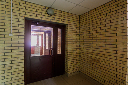 Russia, Moscow- January 27, 2020: interior room public place, house entrance. doors, walls, corridors staircaseのeditorial素材