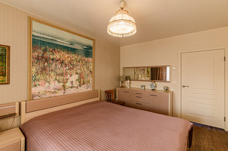 Russia, Moscow- January 27, 2020: interior room apartment modern bright cozy atmosphere. general cleaning, home decoration, preparation of house for saleのeditorial素材