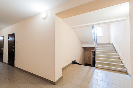 interior of a modern house, stairs and corridor, nobody inside