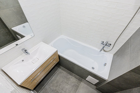 interior apartment room bathroom, sink, decorative elements, toilet. WC, wash room