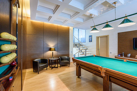 interior apartment room large wooden pool table billiard club