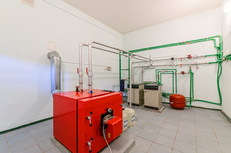 interior apartment room boiler room. heating system, pipes and appliancesの写真素材