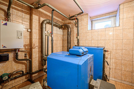 interior apartment room boiler room. heating system, pipes and appliancesの写真素材
