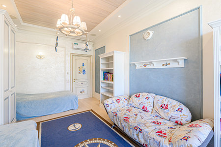 standard room interior apartment. view kind of decor home decoration in hostel house for sale, bedroom with bed, a cozy place to sleep and relaxの写真素材