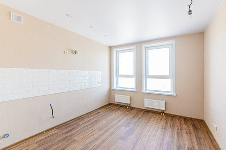 standard room interior apartment. view kind of decor home decoration in hostel house for sale. empty room renovatedの写真素材