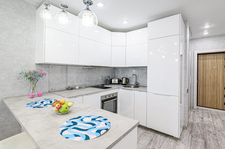 interior kitchen and dining room, refectory area, cooking equipment, table furniture, stove