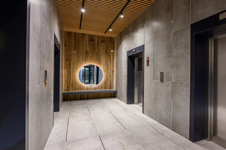 interior public place, house entrance. doors, walls, corridors staircaseの写真素材