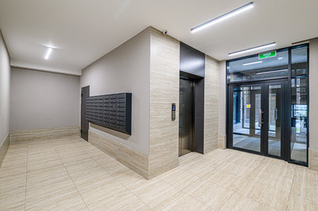 interior public place, house entrance. doors, walls, corridors staircase