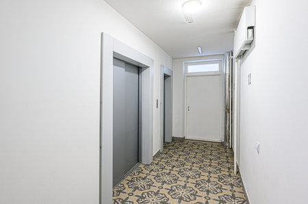 interior public place, house entrance. doors, walls, corridors staircase