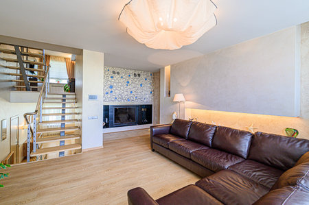 standard interior apartment. living room with sofaの写真素材