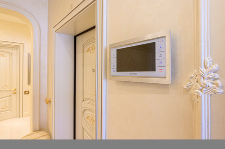 standard room interior apartment. room doors, renovation corridor lobby entrance hall