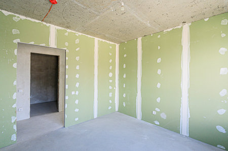 rough repairs for self-finishing. interior decoration, bare walls of the room, stage of construction. interior apartment roomの写真素材