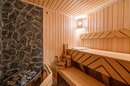 standard interior wooden bath, sauna, steam room
