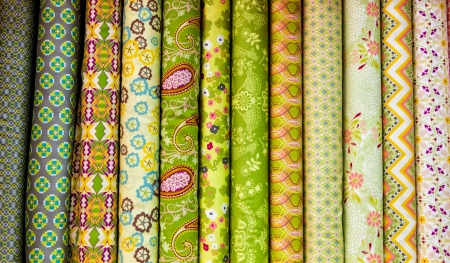 gift shops and a showcase of textile fabrics with patternsの写真素材