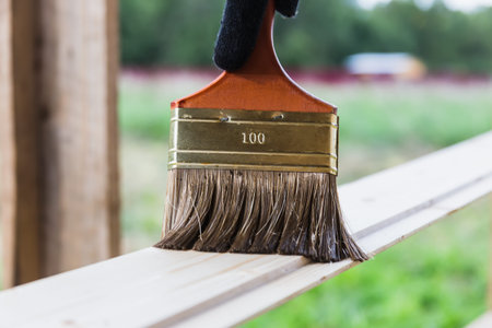 Wood texture and paintbrush / housework backgroundの写真素材