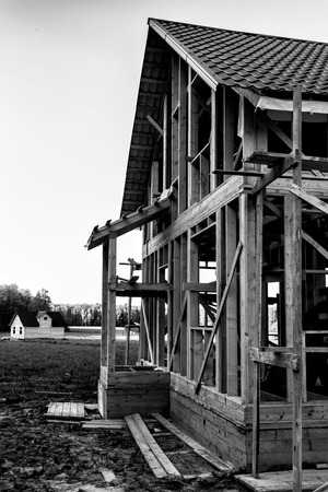 wooden structure for the construction of housesの写真素材