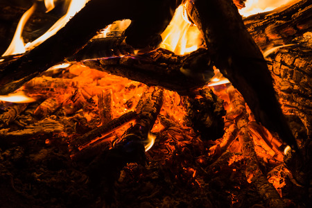 bright fire on the wood a dark nightの写真素材
