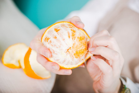 beautiful pregnant girl in the studio shootingの写真素材