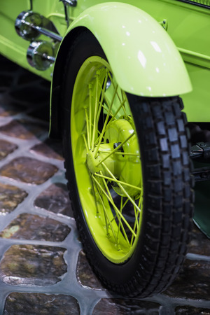 beautiful bright light green retro car wheelのeditorial素材