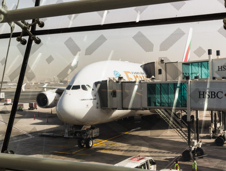 DUBAI - APRIL 10: Airbus Ð380  Emirats on final approach to DXB airport located in Dubai, April...