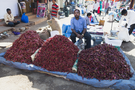 Mapuza Market with vegetables, fruits and food and souvenirs is located in India, Goa State,  March 10, 2017のeditorial素材