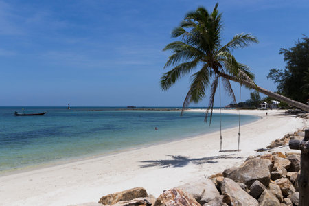 Paradise beaches of Thailand with white sand and emerald water, Ko-Phangan, Thailand, April 16, 2015