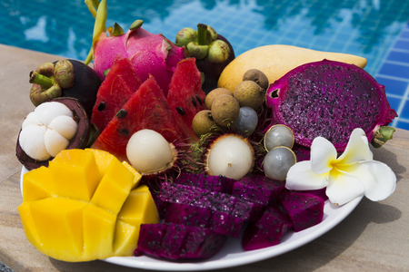Thai fruit dragon, mangosteen, mango, lychee, watermelonの写真素材