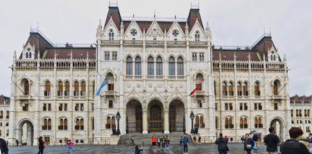 Hungarian Parliament at daytime. Budapest. One of the most beautiful buildings in the Hungarian capital 25 MAY, 2016 Europ, Hungarian, Budapestのeditorial素材