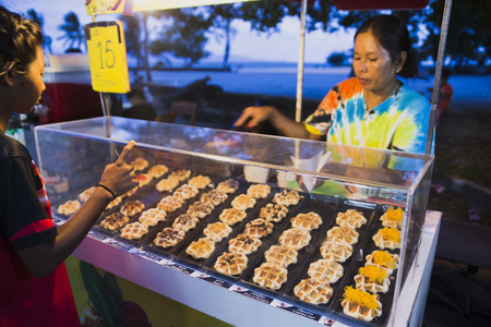 Thai famous market in TongSala with fresh vegetables and fruits market in suterdayThailand, co-phangan, TongSala July 27, 2017のeditorial素材