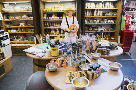 Dutch cheese on display in the store November 2nd, 2015 Netherlands Amsterdamのeditorial素材
