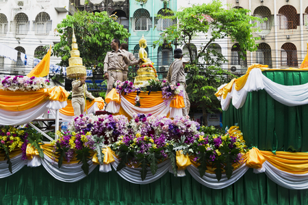 Beautiful decorated cars with flowers and fabrics for the new year Thailand, Bangkok, April 12, 2015のeditorial素材