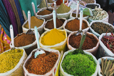 Traditional spices market in Indiaの写真素材