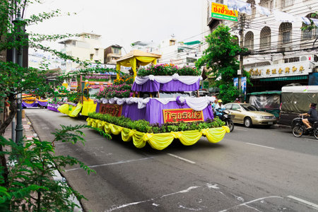 Beautiful decorated cars with flowers and fabrics for the new year Thailand, Bangkok, April 12, 2015のeditorial素材