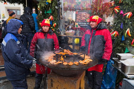 Russia, Moscow, 11 February, 2018, Red square, Maslennitsa week in red squareのeditorial素材