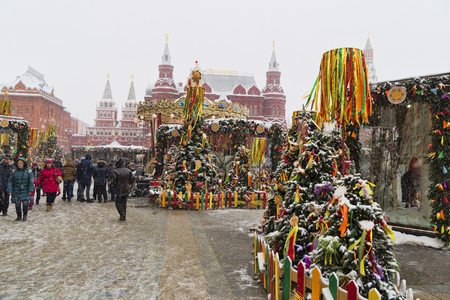 Russia, Moscow, 11 February, 2018, Red square, Maslennitsa week in red squareのeditorial素材