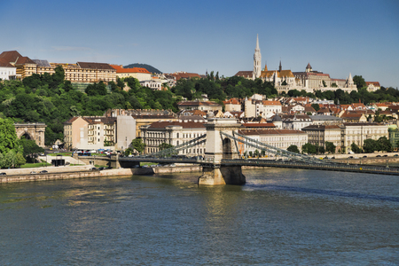 Hungary, Budapest, 29 may 2016, beautiful historical part of Hungary bridge connects 2 parts of the city: Hungary, Budapest, 29 may 2016の写真素材