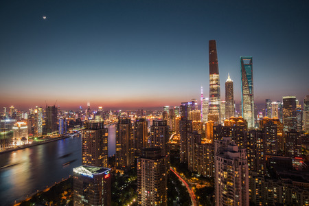 Huangpu River in Pudong at night pictureのeditorial素材