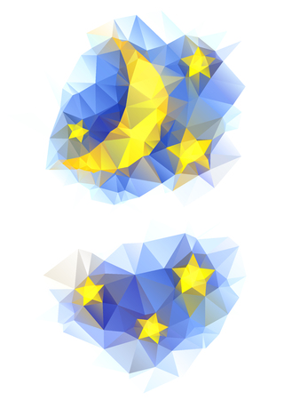 vector polygonal set with moon and starsのイラスト素材